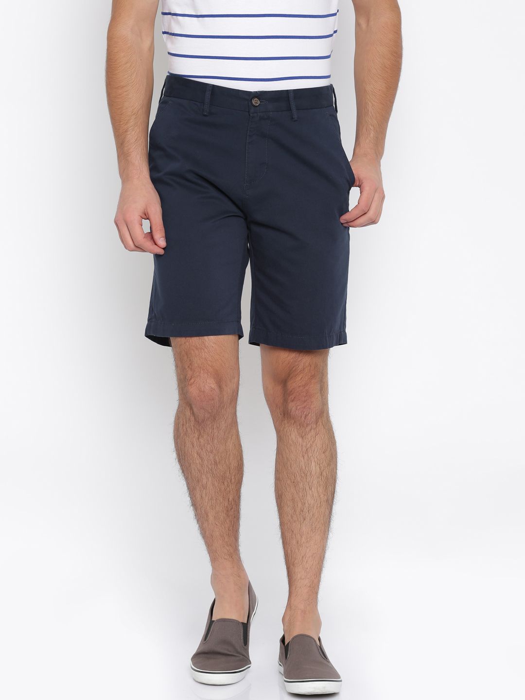CODE by Lifestyle Men Navy Blue Solid Chino Shorts