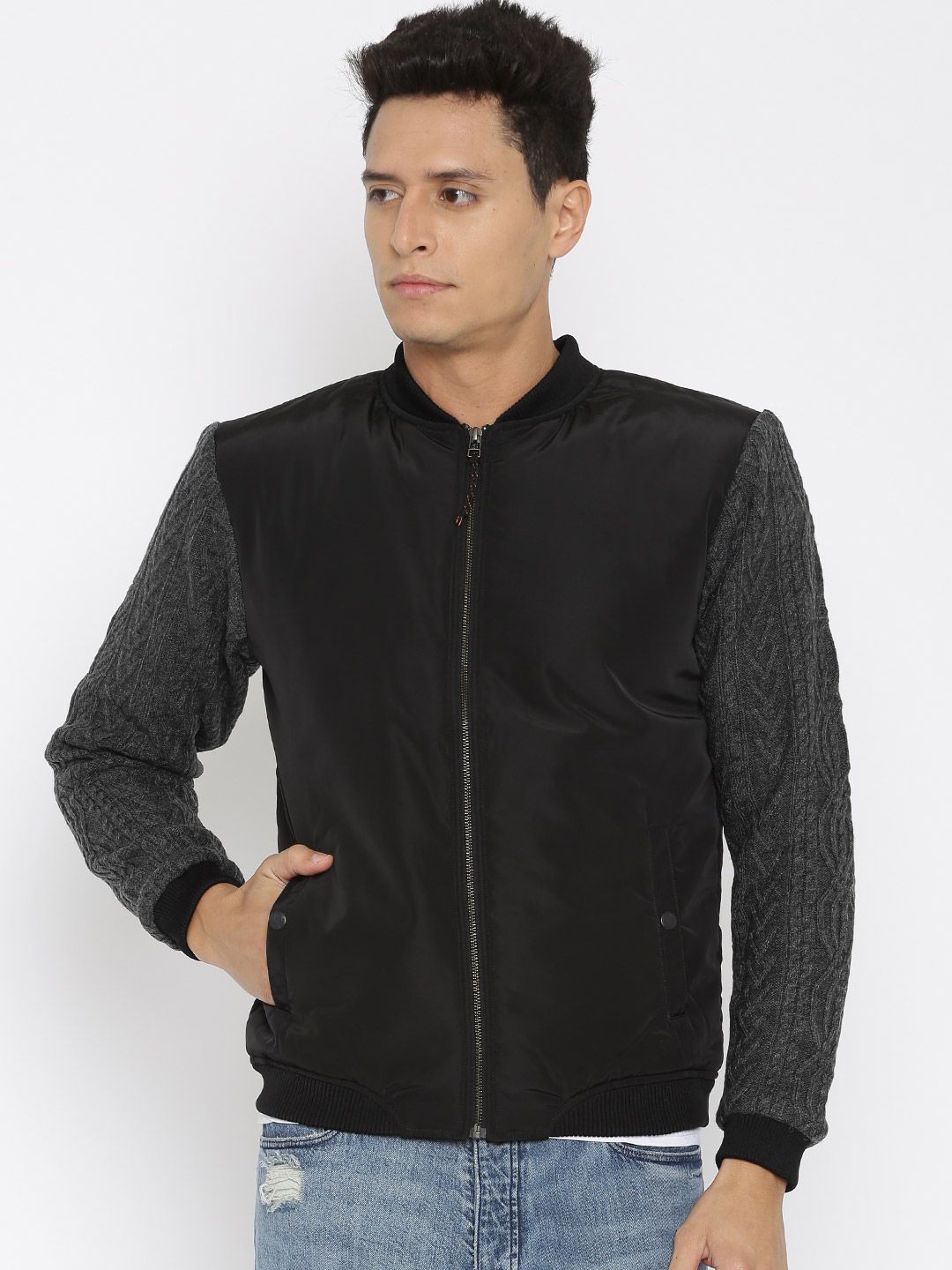 Forca by Lifestyle Men Black Solid Bomber Jacket