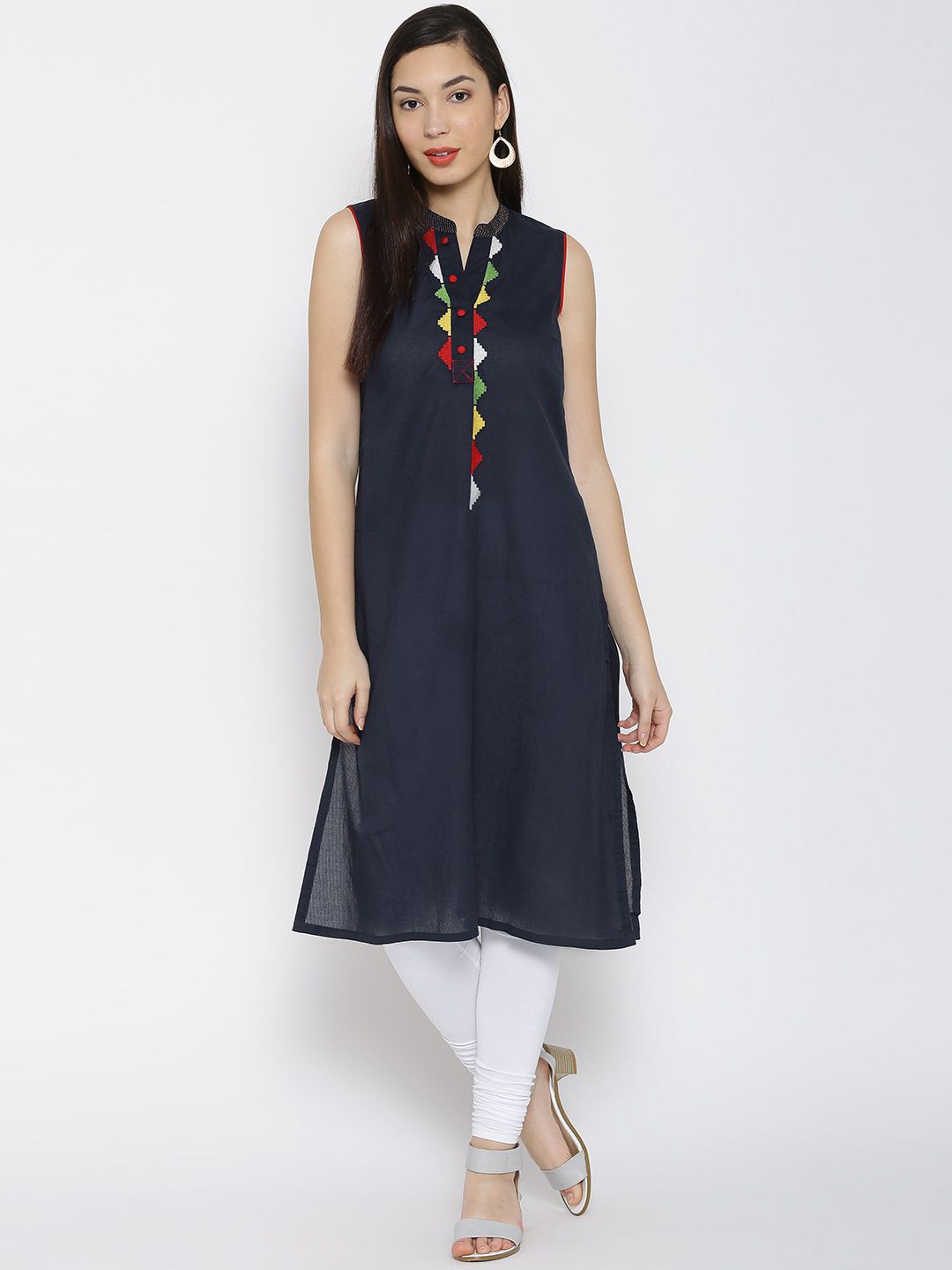 RANGMANCH BY PANTALOONS Women Navy Solid Straight Kurta