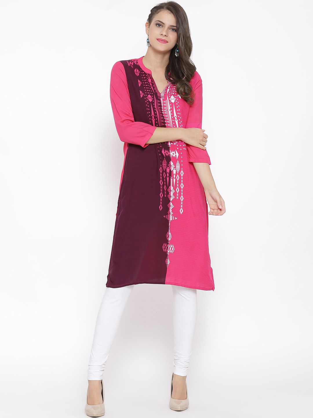 RANGMANCH BY PANTALOONS Women Pink & Purple Printed Straight Kurta