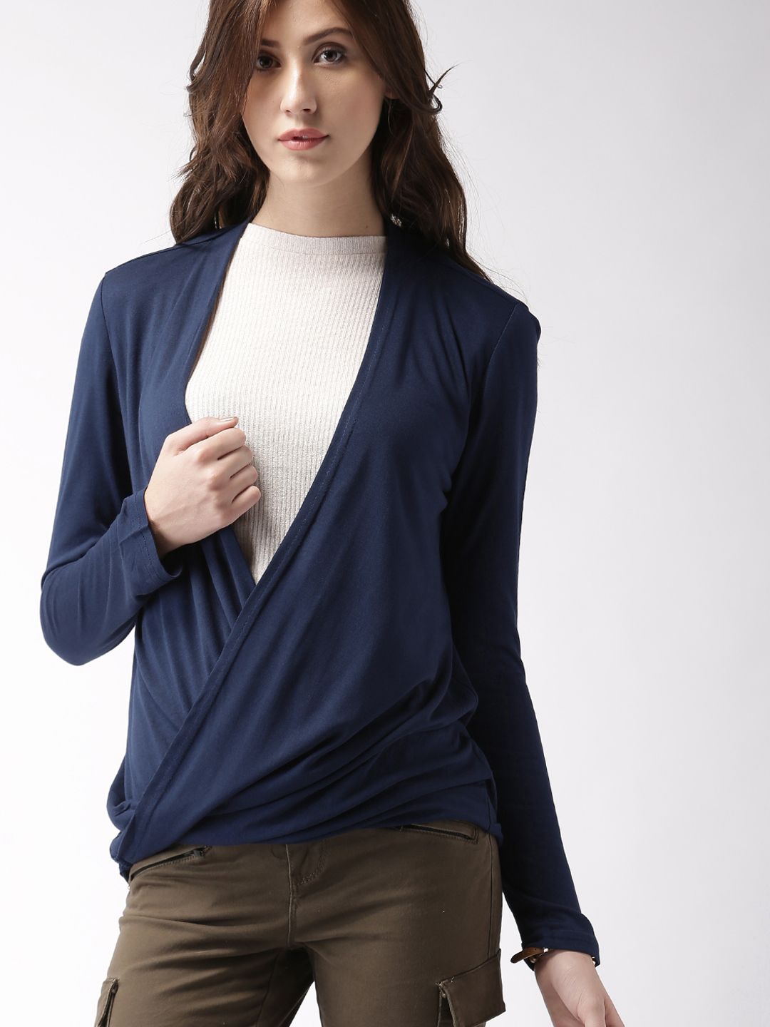 Ms.Taken Women Navy Solid Regular Top
