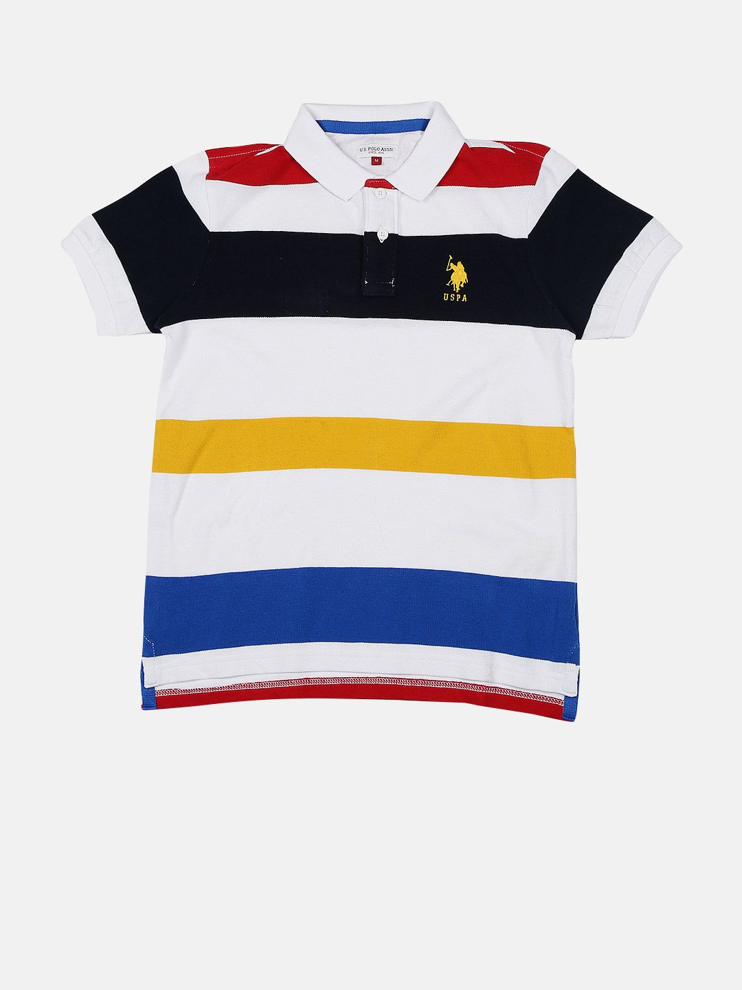 U.S. Polo Assn. Kids Boys White Striped Polo Pure Cotton T-shirt