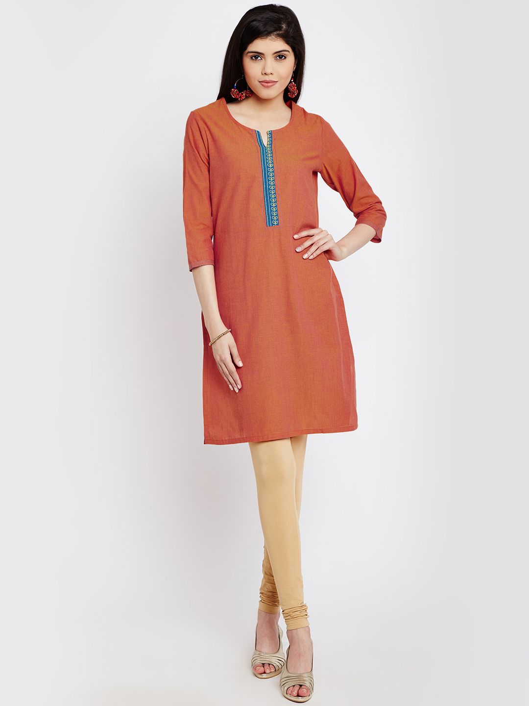 RANGMANCH BY PANTALOONS Women Rust Orange Dual-Toned Straight Kurta