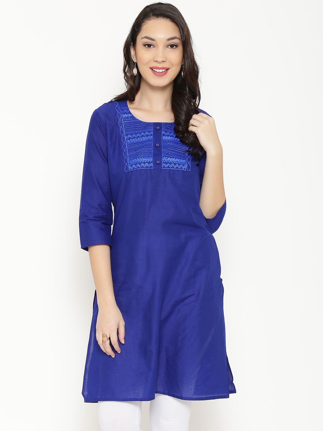 RANGMANCH BY PANTALOONS Women Blue Embroidered Straight Kurta