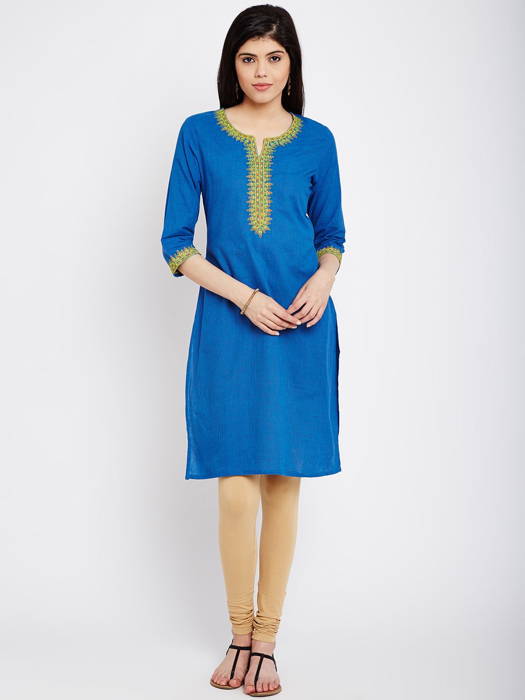 RANGMANCH BY PANTALOONS Women Blue Checked Straight Kurta
