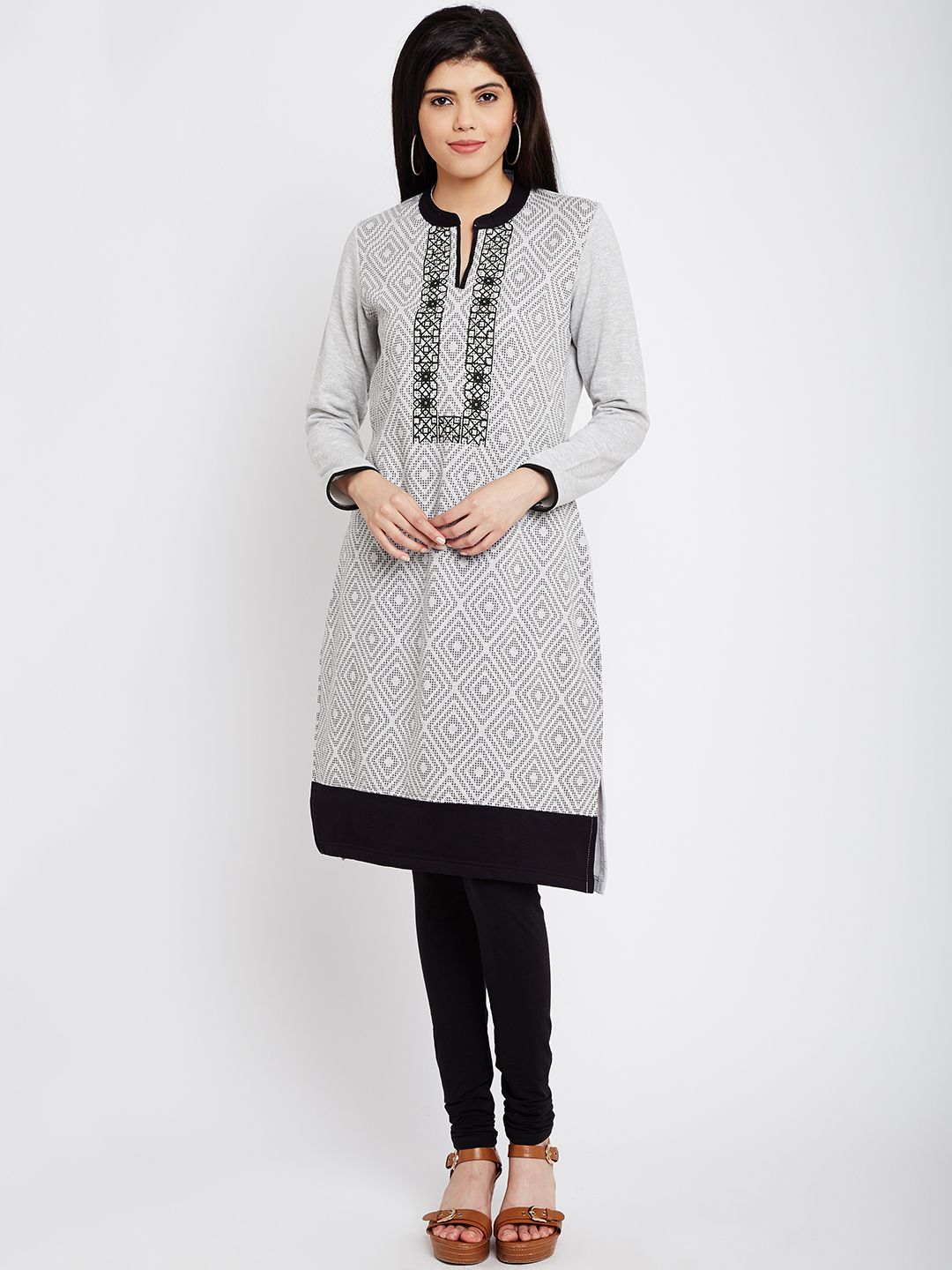 RANGMANCH BY PANTALOONS Women Grey Melange Printed Straight Winter Kurta