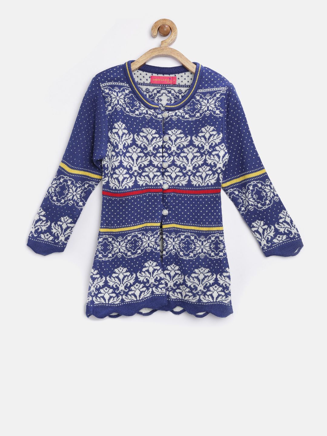 American Eye Girls Blue Patterned Longline Cardigan