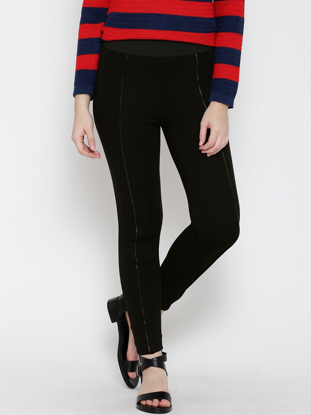 Wills Lifestyle Black Panelled Skinny Fit Treggings