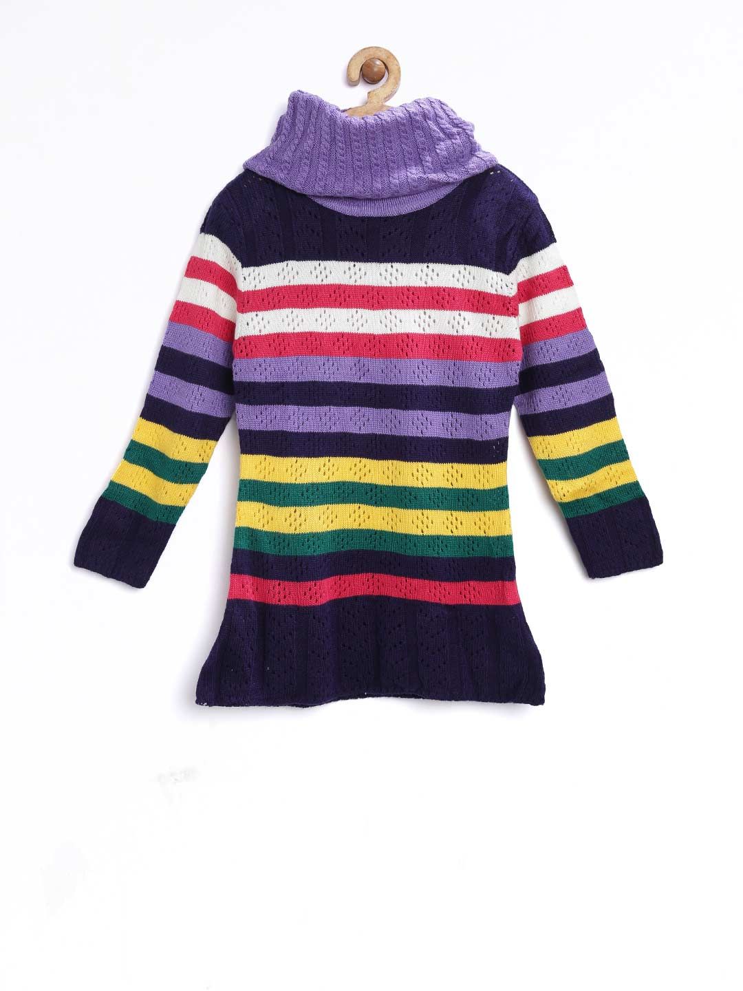 American Eye Girls Purple & Pink Striped Longline Sweater