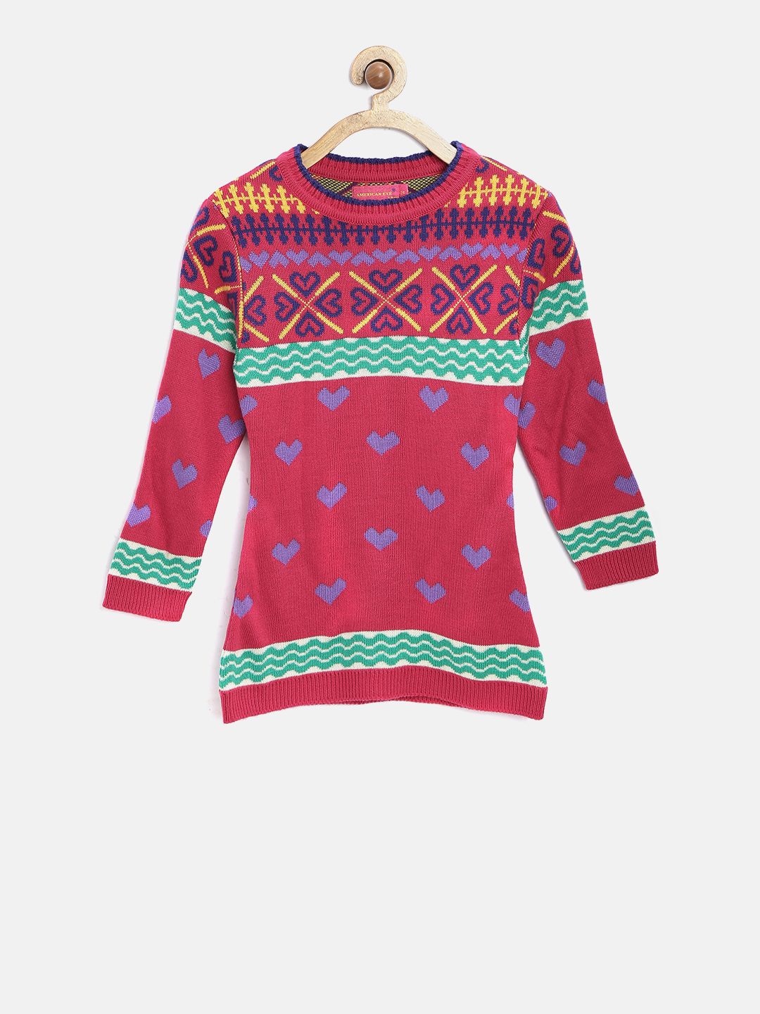 American Eye Girls Multicolored Patterned Longline Sweater