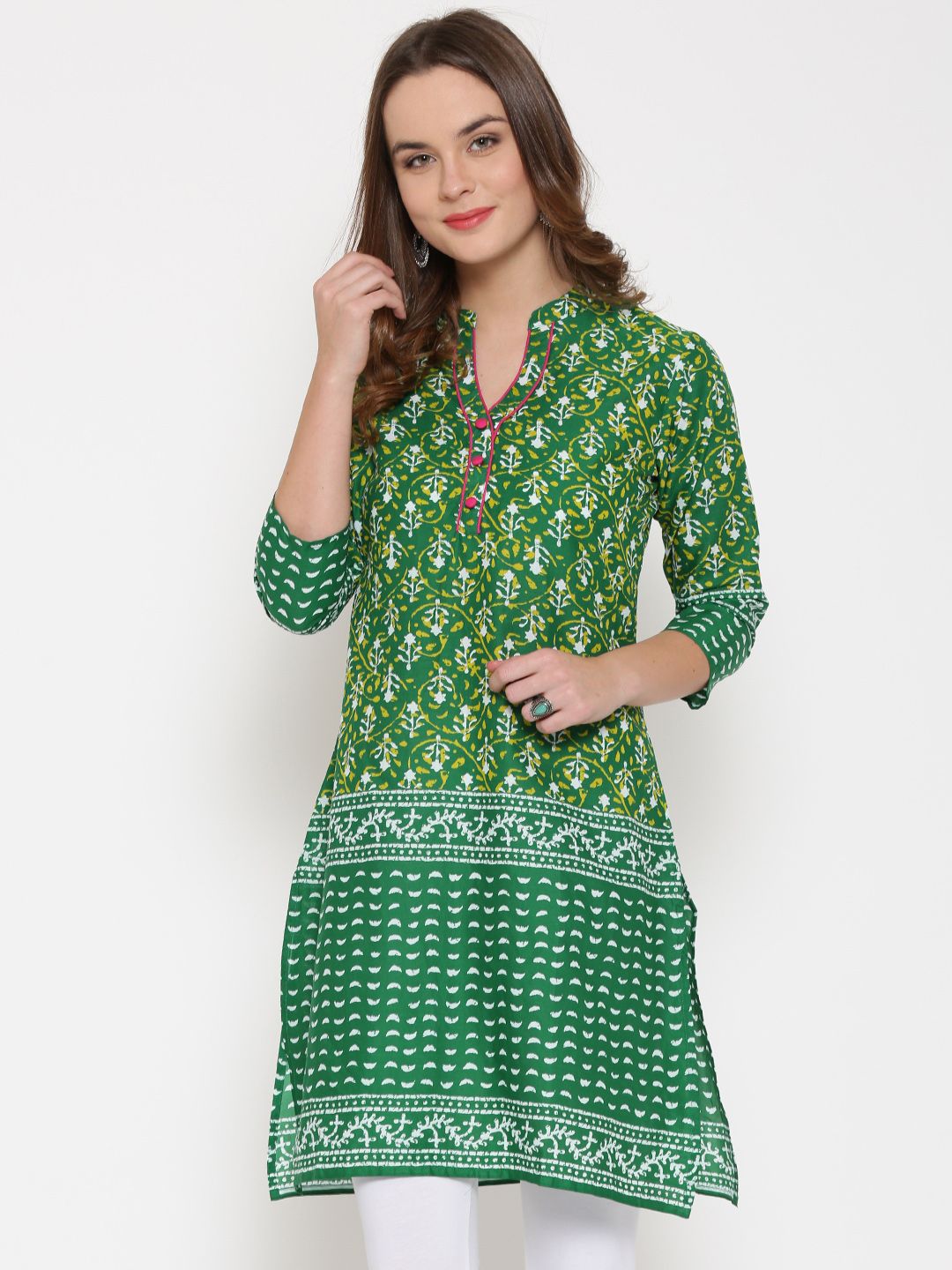 RANGMANCH BY PANTALOONS Women Green Printed Straight Kurta