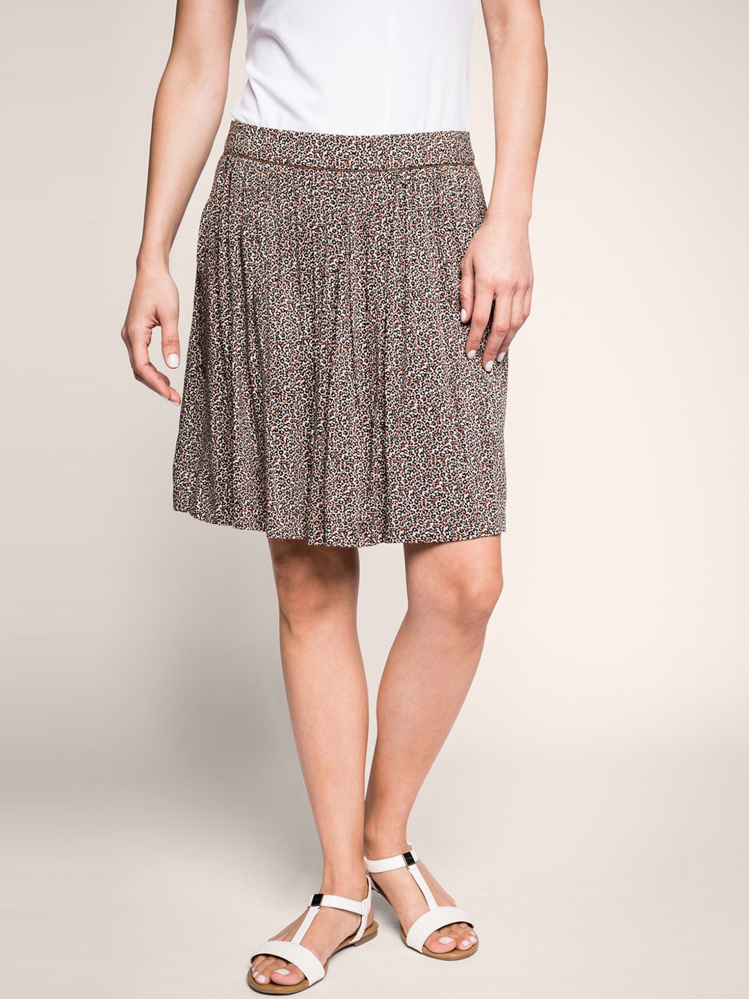 ESPRIT Off-White & Black Animal Print Flared Skirt