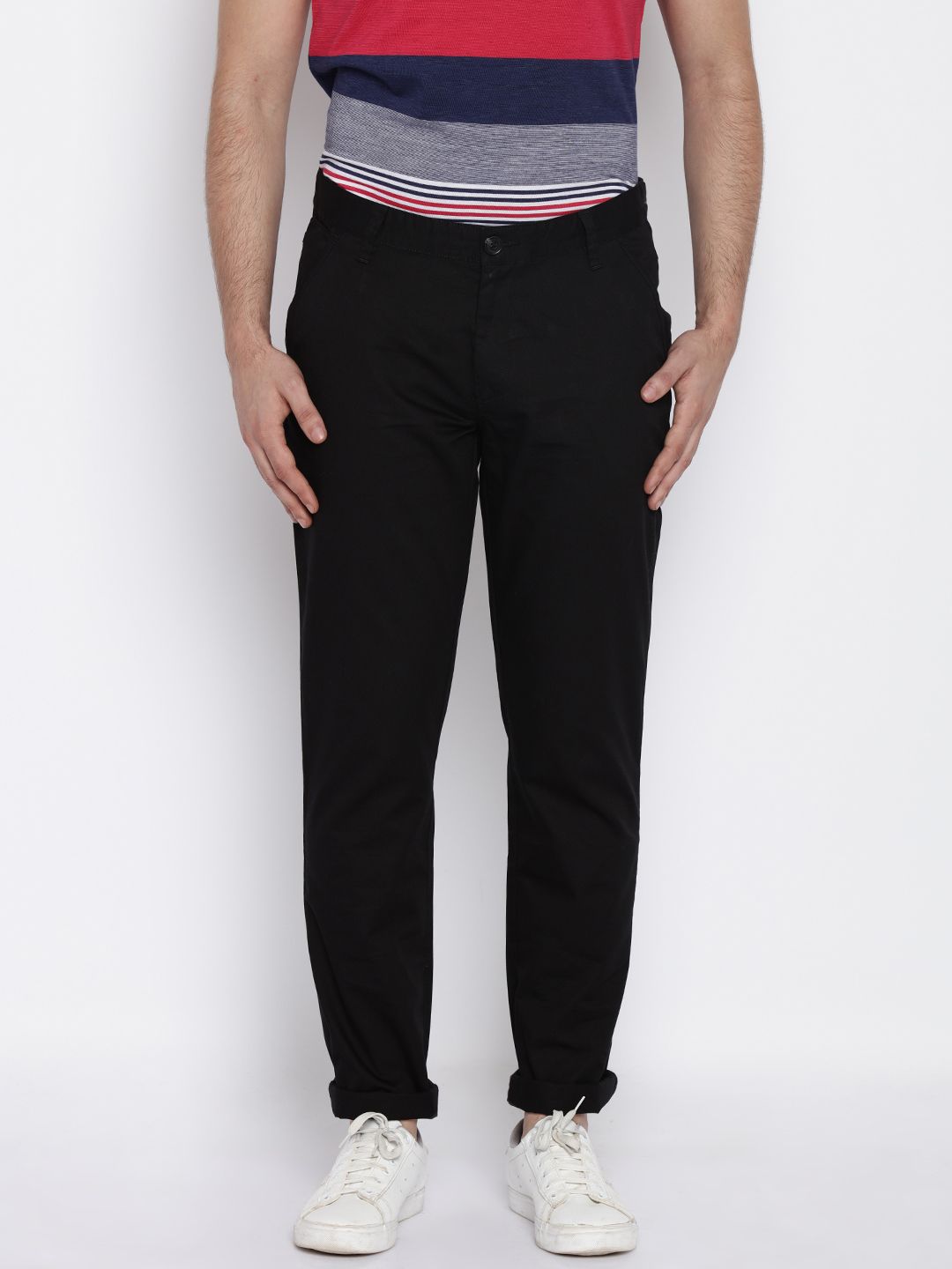 John Players Men Black Solid Slim Fit Chinos