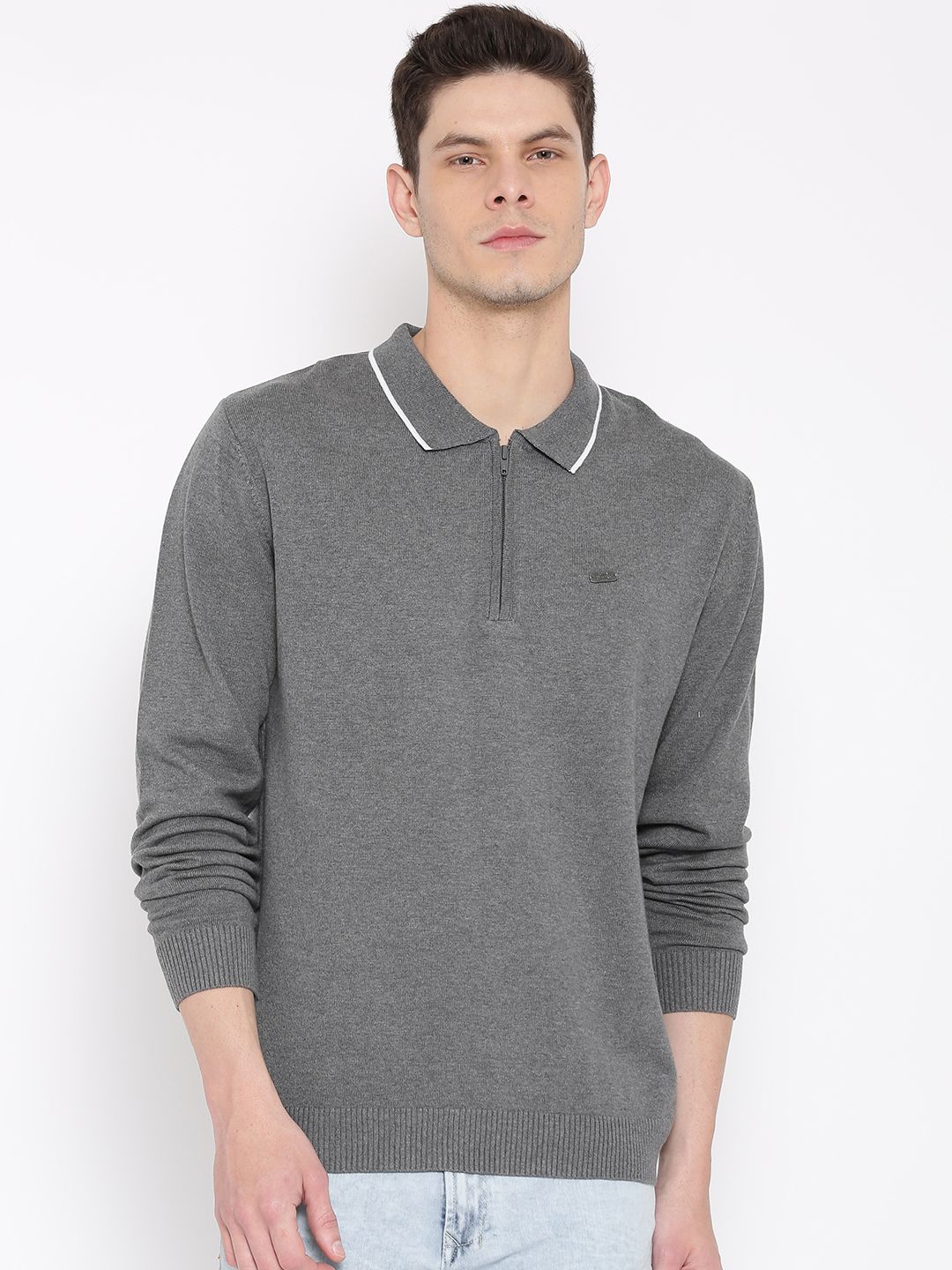John Players Men Grey Melange Solid Sweater