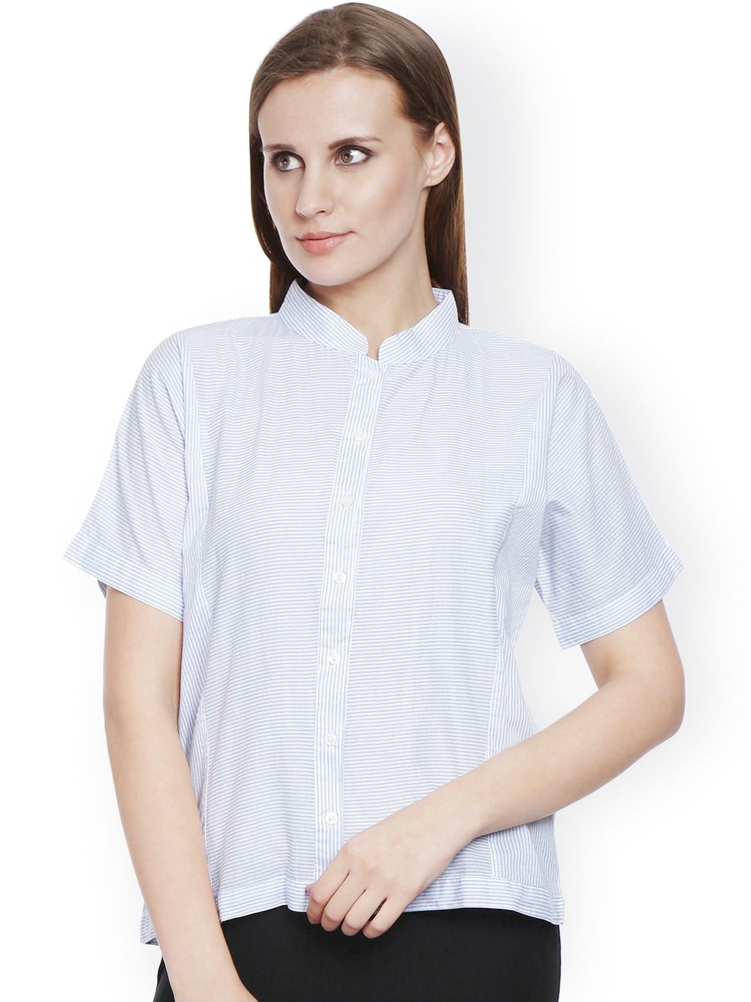 Bombay High Women Blue & White Striped Shirt