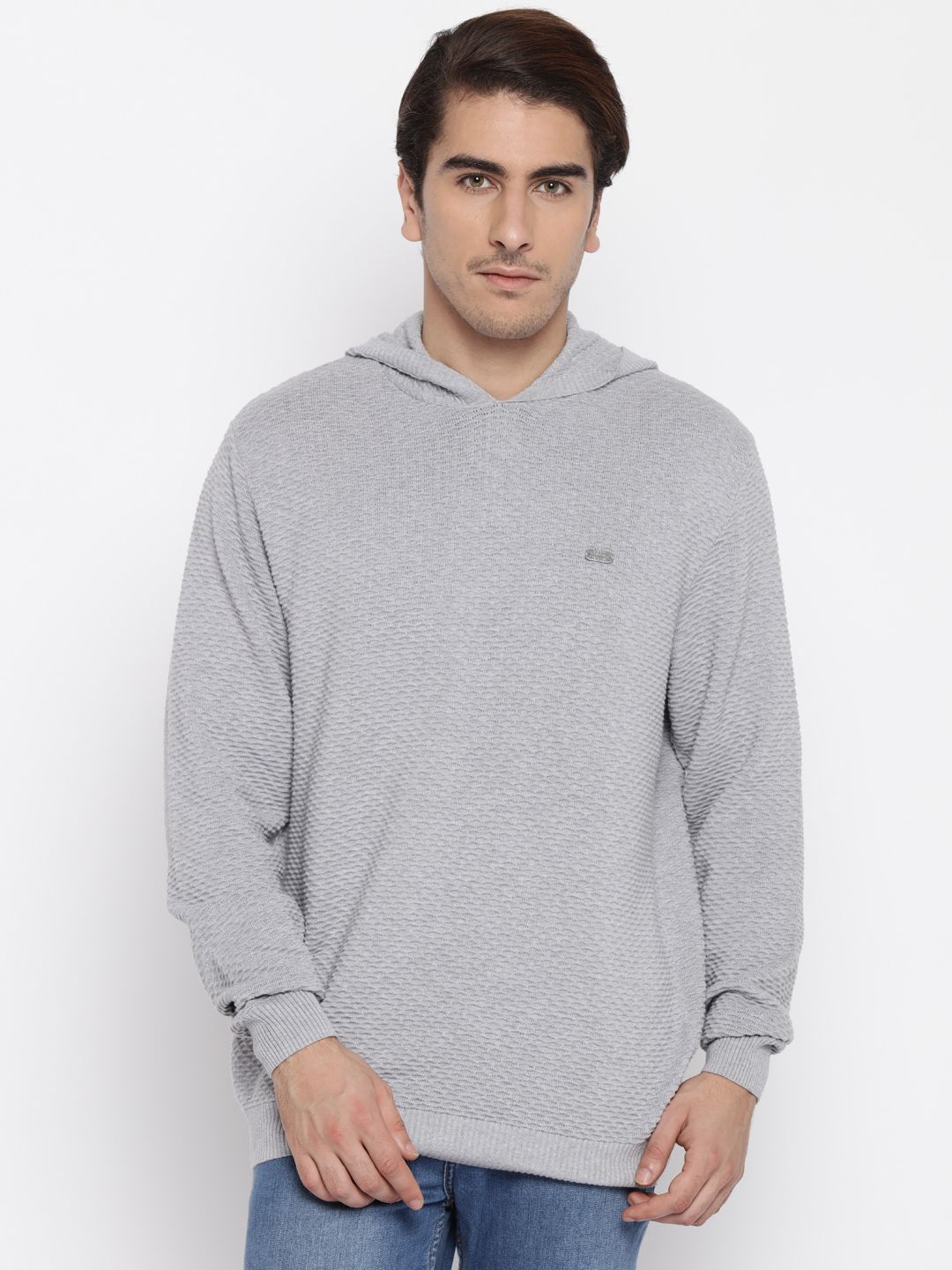 John Players Grey Melange Hooded Sweatshirt