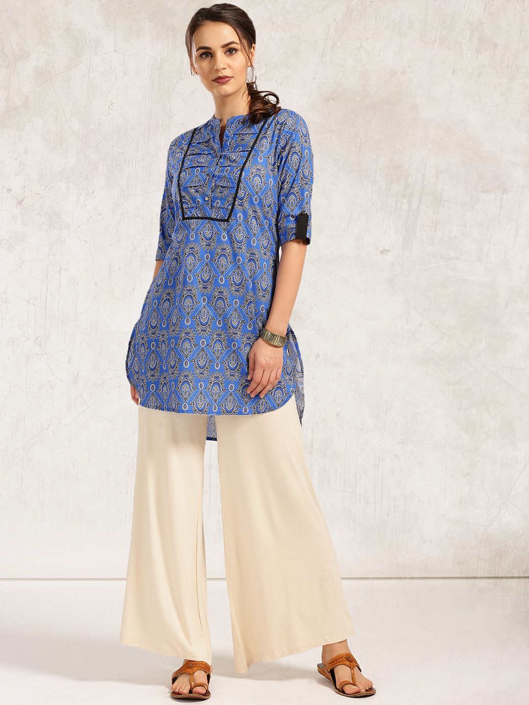 Anouk Women Blue Printed Straight Kurta