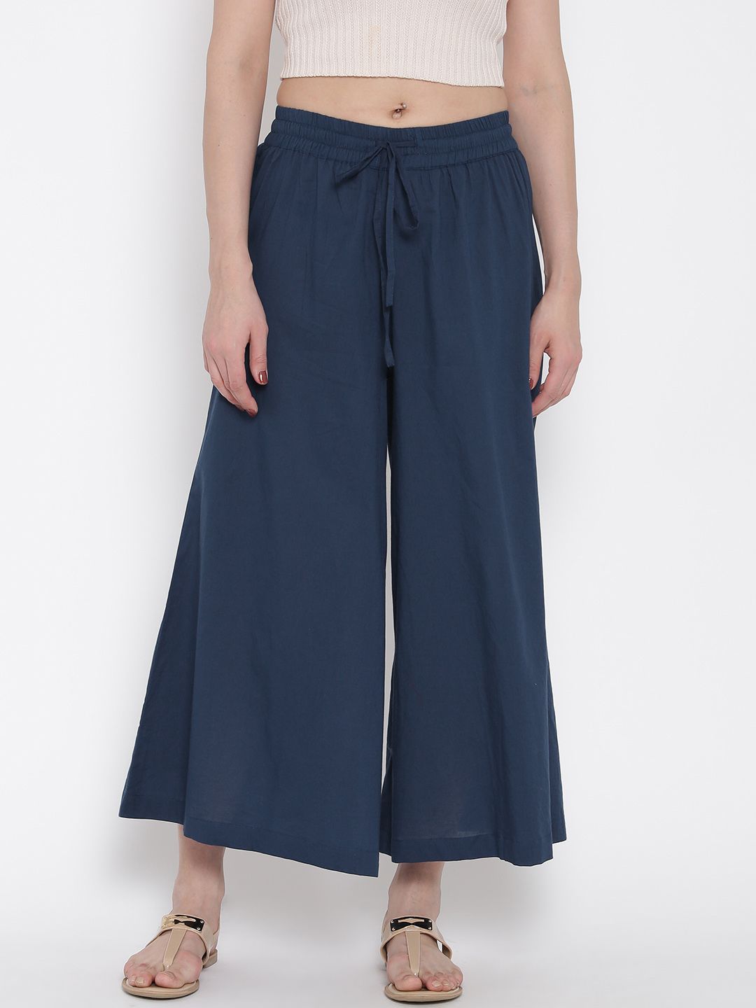 RANGMANCH BY PANTALOONS Women Navy Solid Palazzo Trousers