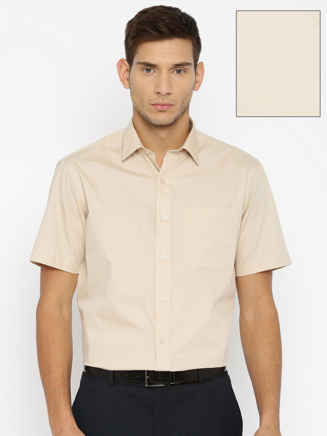 John Players Men Beige Regular Fit Solid Formal Shirt