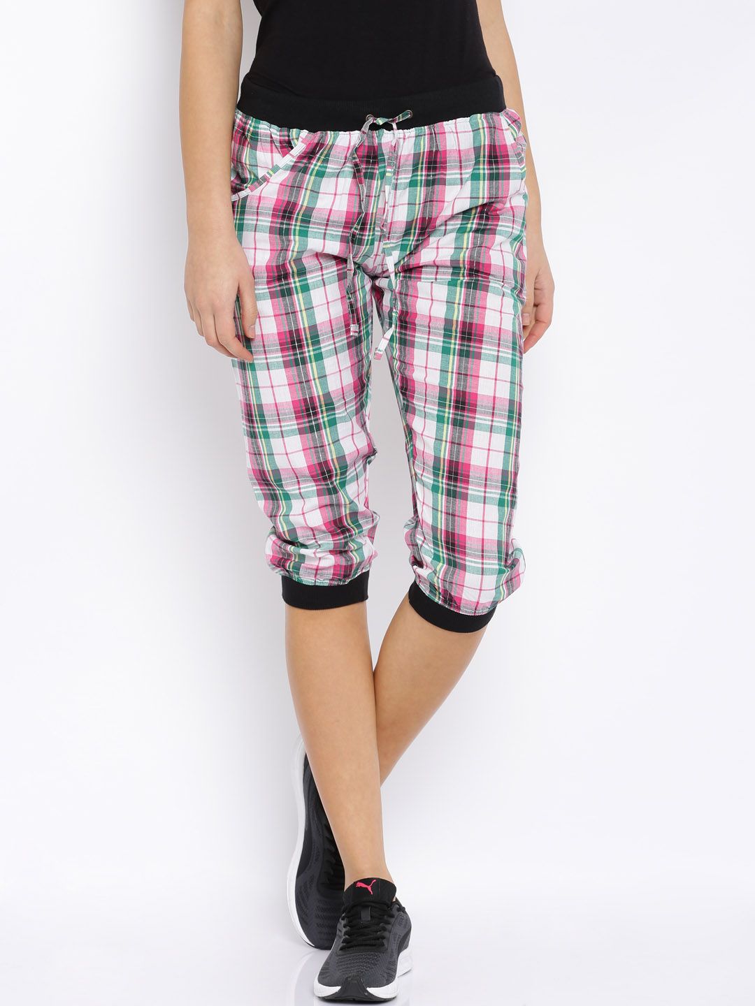 SDL by Sweet Dreams Pink & White Printed Smart Fit Capris