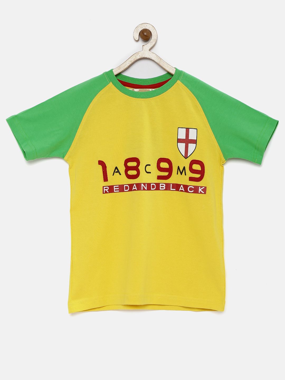 YK Boys Yellow Printed AC Milan Round Neck Pure Cotton T-shirt