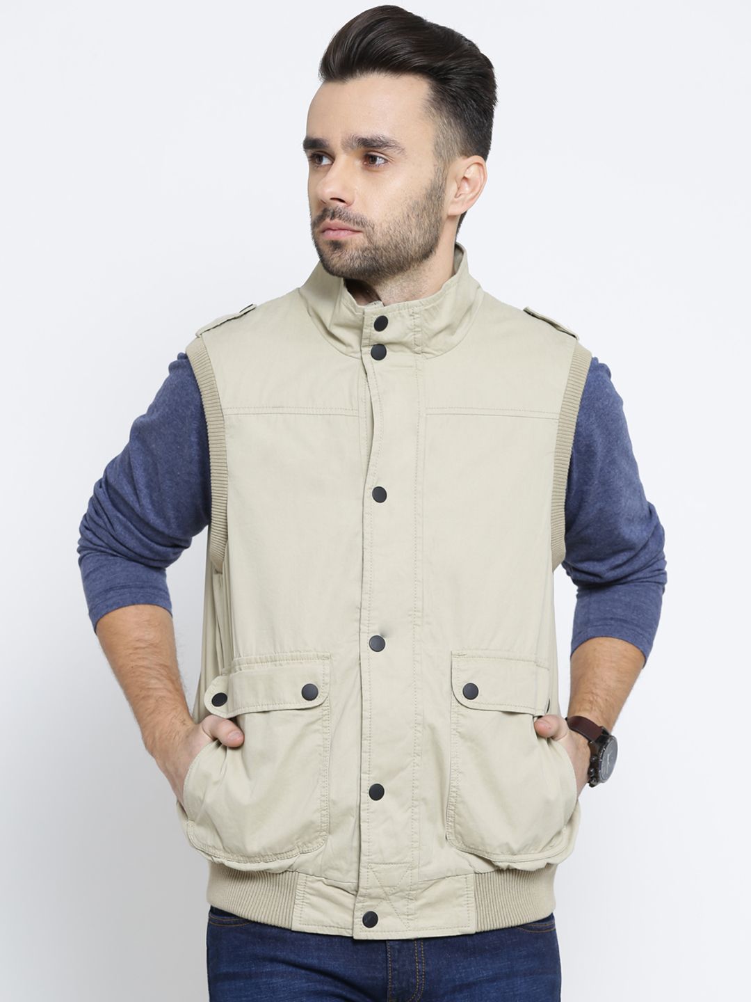 John Players Beige Sleeveless Jacket