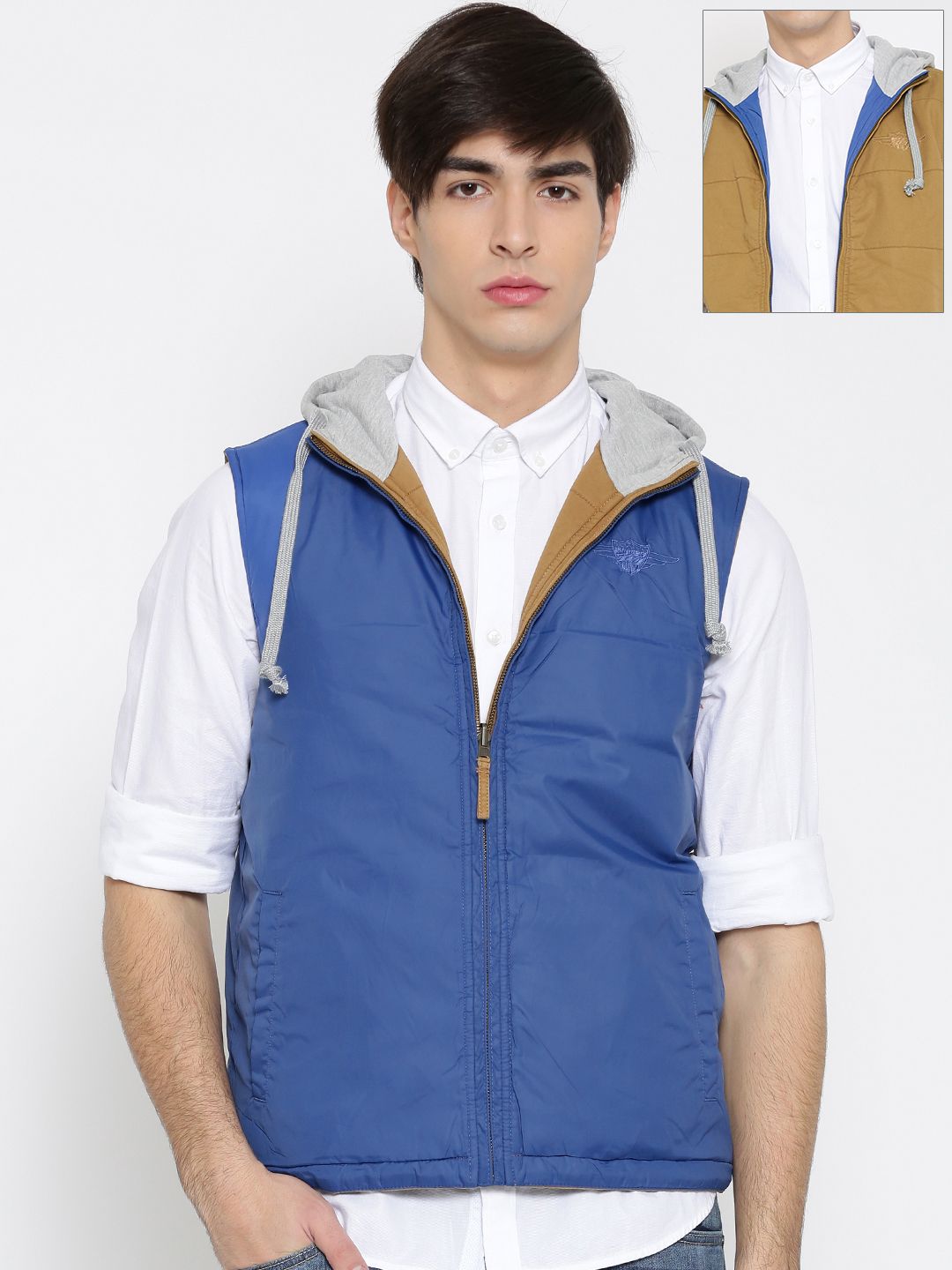 John Players Brown & Blue Reversible Hooded Jacket