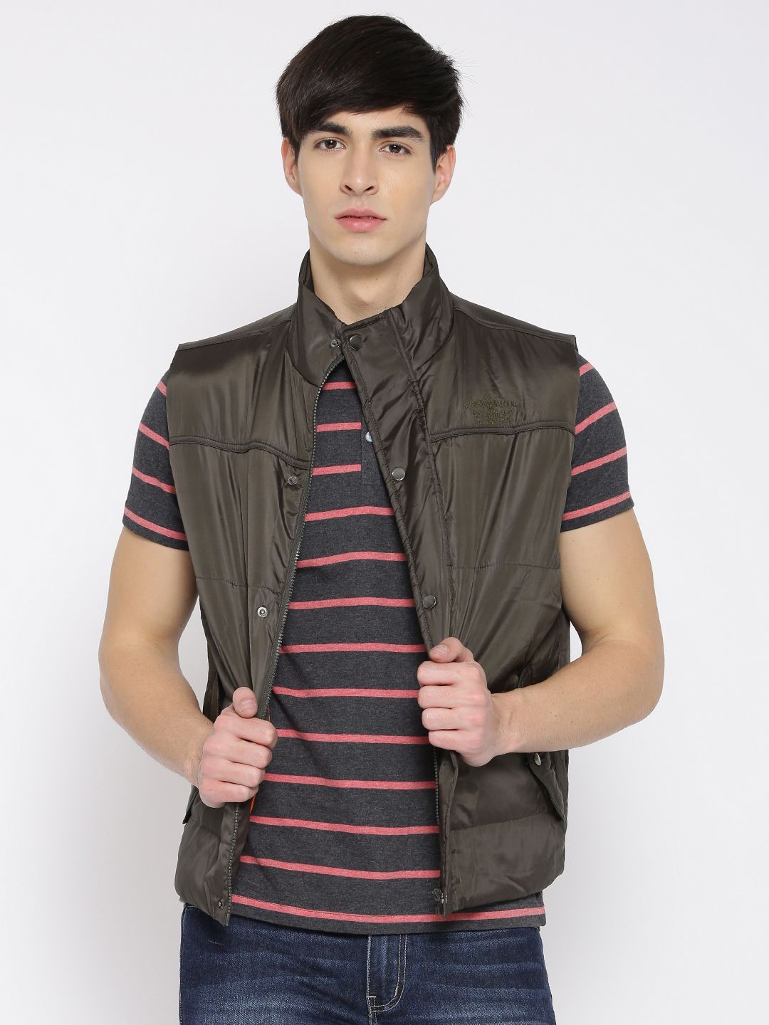 John Players Olive Green Sleeveless Jacket
