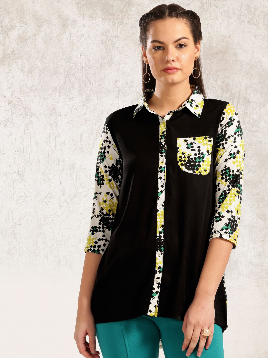 Anouk Women Black & Off-White Printed A-Line Kurta