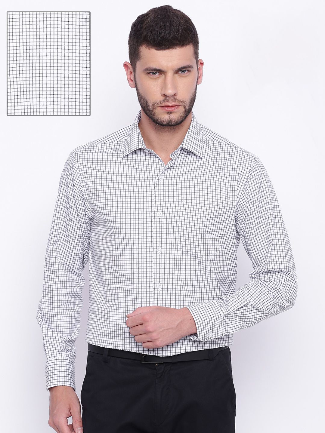 John Players Men White & Black Checked Formal Shirt
