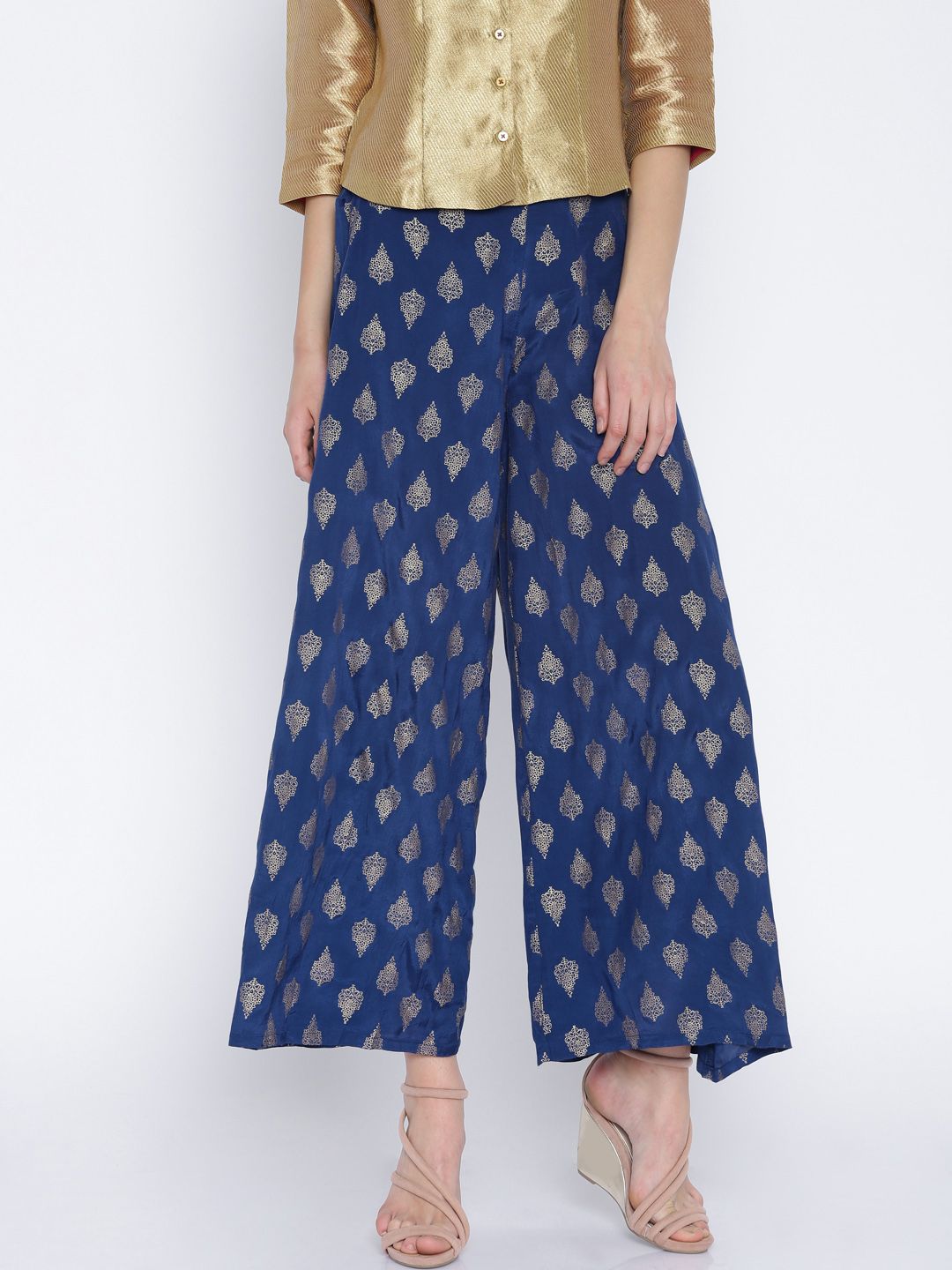 Global Desi Blue Printed Palazzo Trousers