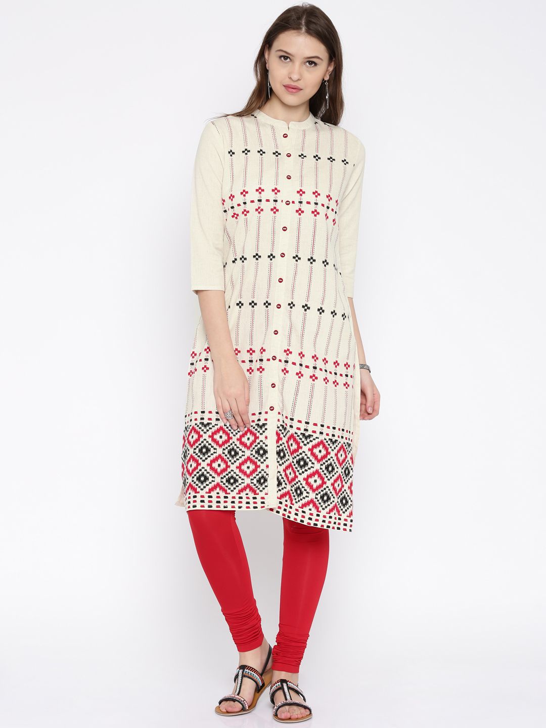 RANGMANCH BY PANTALOONS Women Off-White Printed A-Line Kurta