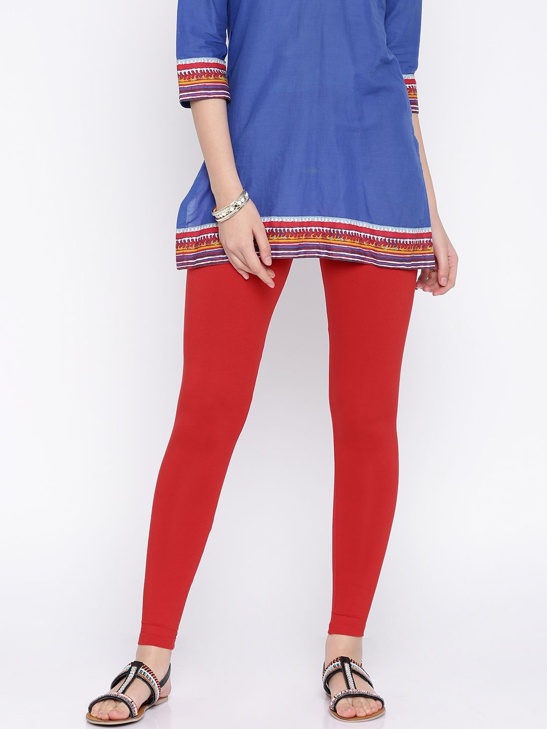 Global Desi Red Solid Leggings