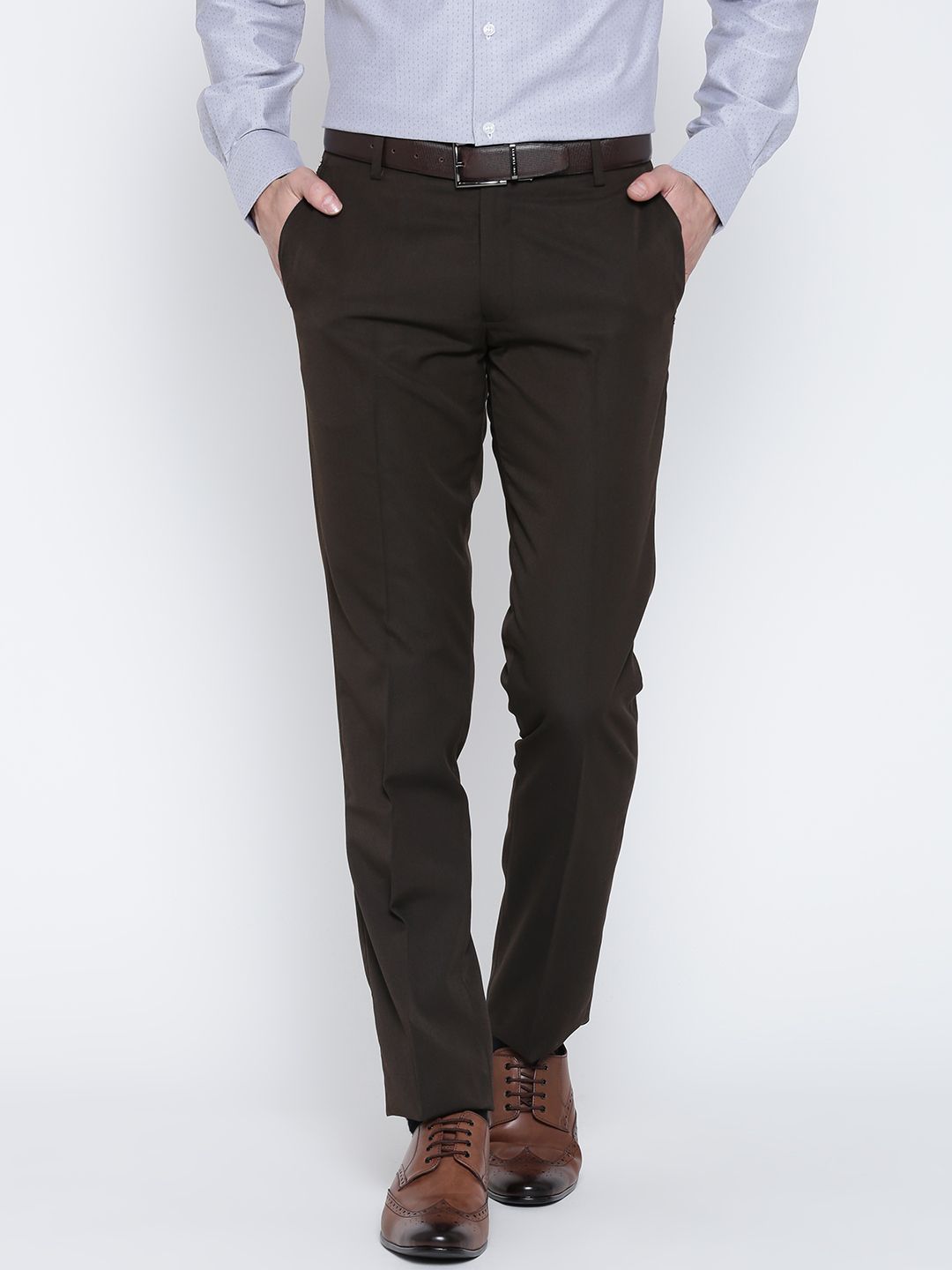 John Players Brown Slim Fit Formal Trousers