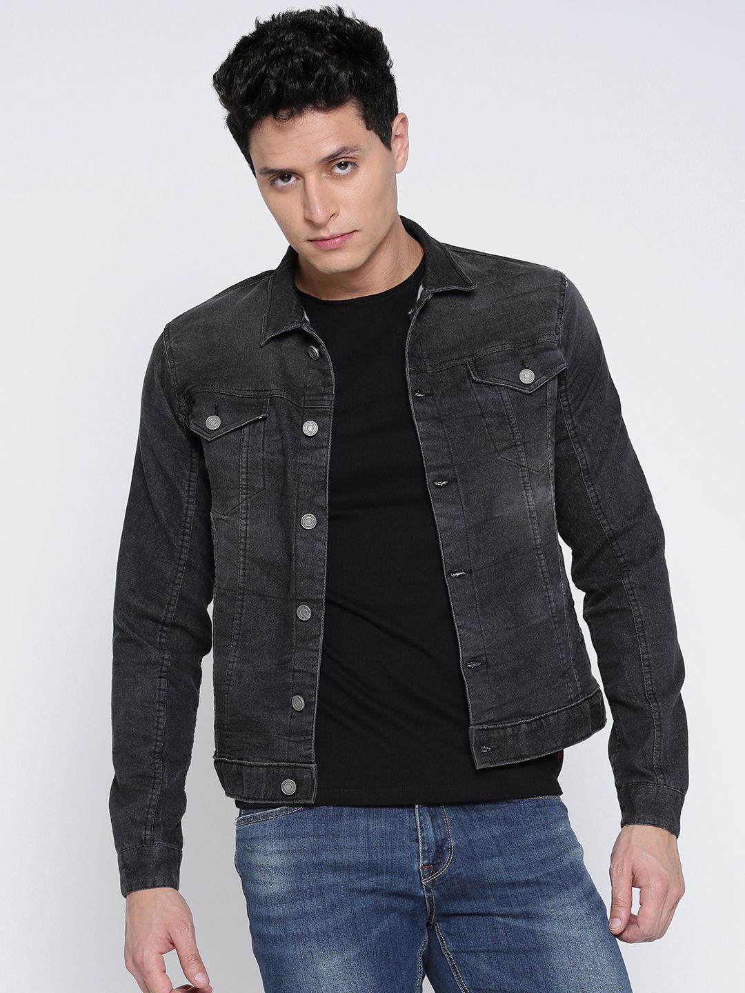 John Players Charcoal Grey Washed Denim Jacket