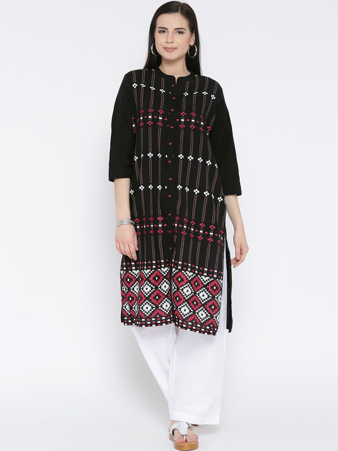 RANGMANCH BY PANTALOONS Women Black Printed Straight Kurta