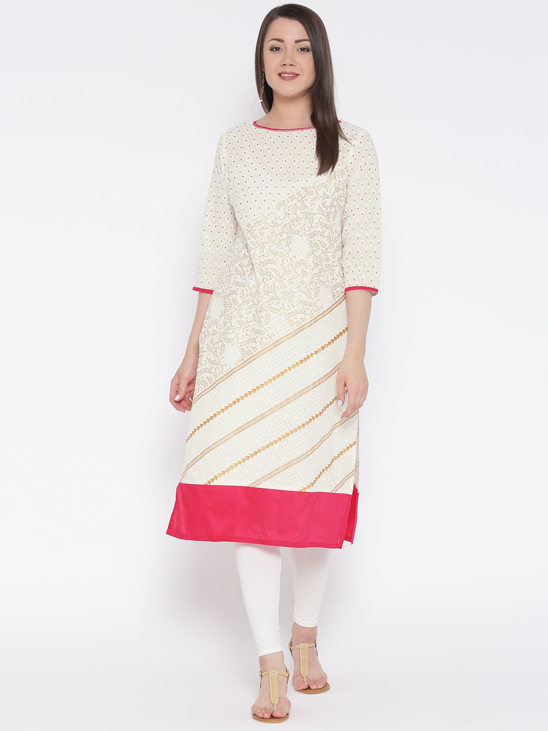 RANGMANCH BY PANTALOONS Women Off-White Printed Straight Kurta