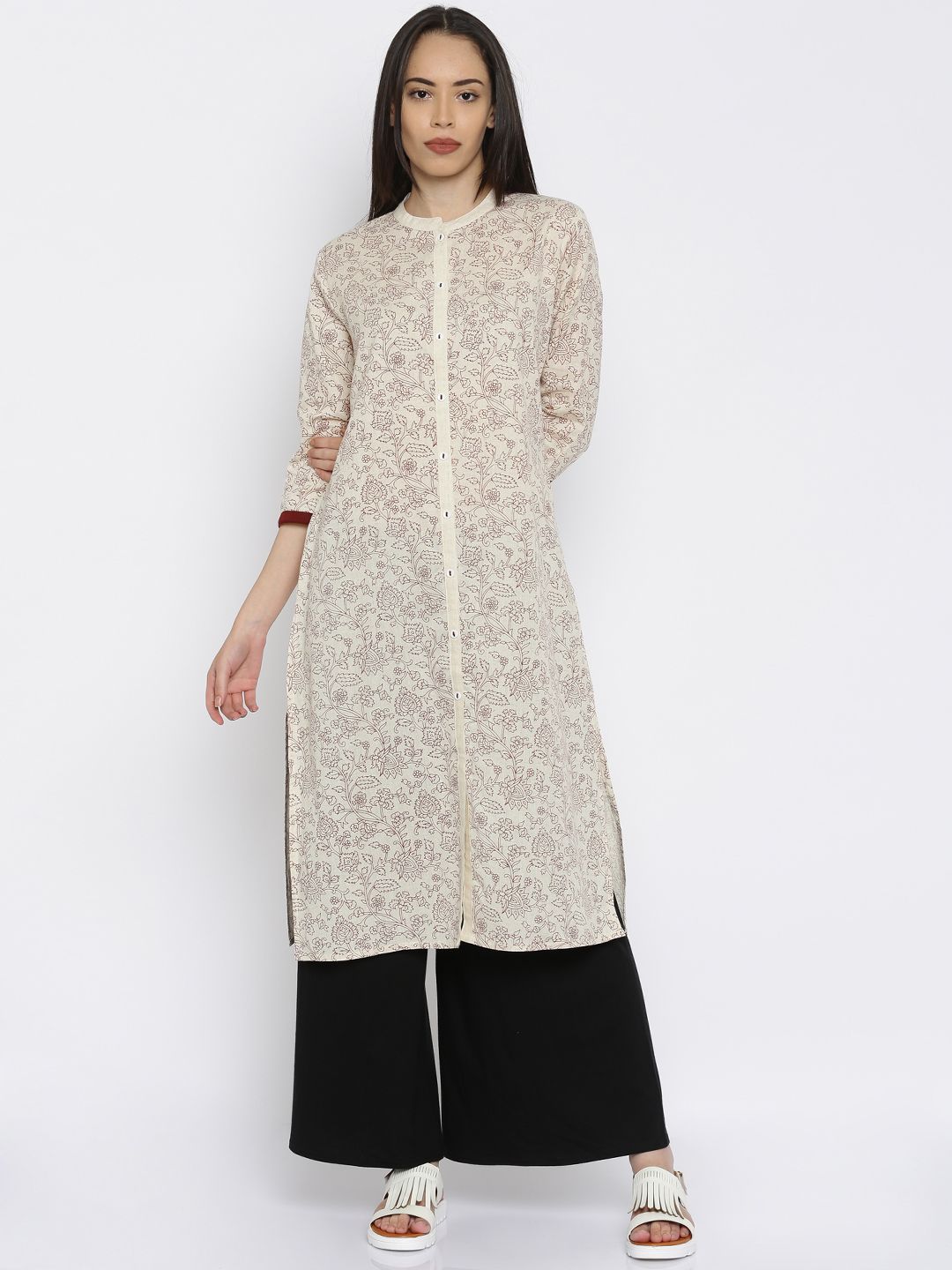 RANGMANCH BY PANTALOONS Women Beige Printed Straight Kurta