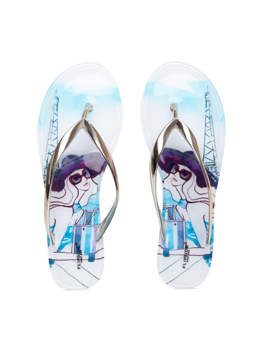 Flipside Women Gold-Toned Printed Flip-Flops