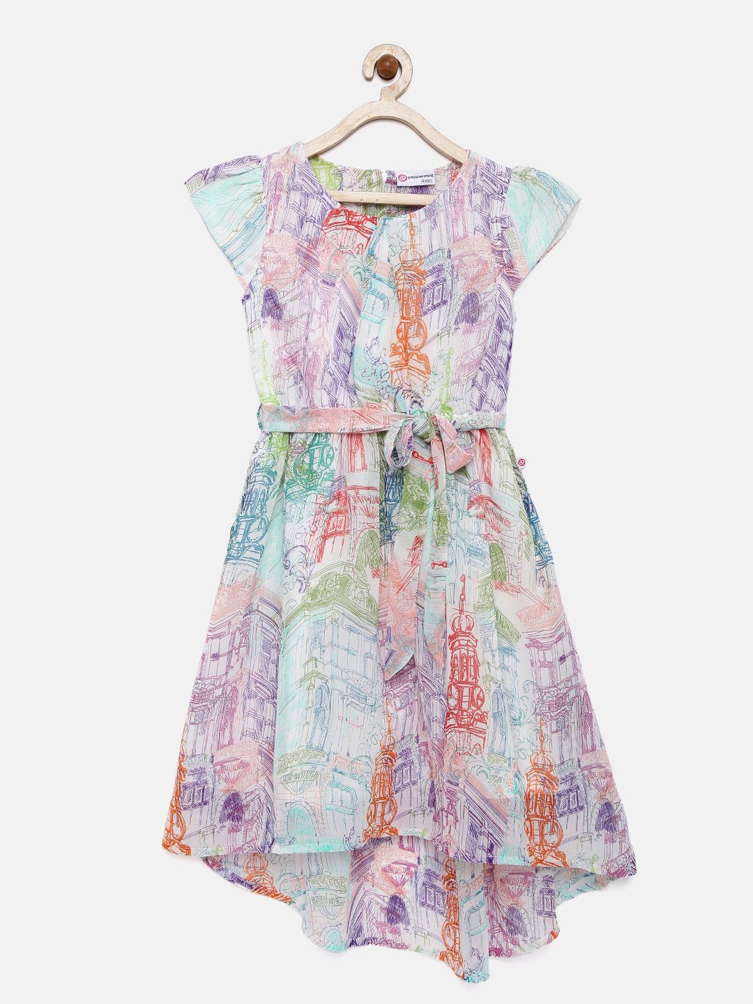 Peppermint Girls Multicoloured Printed Fit & Flare Dress