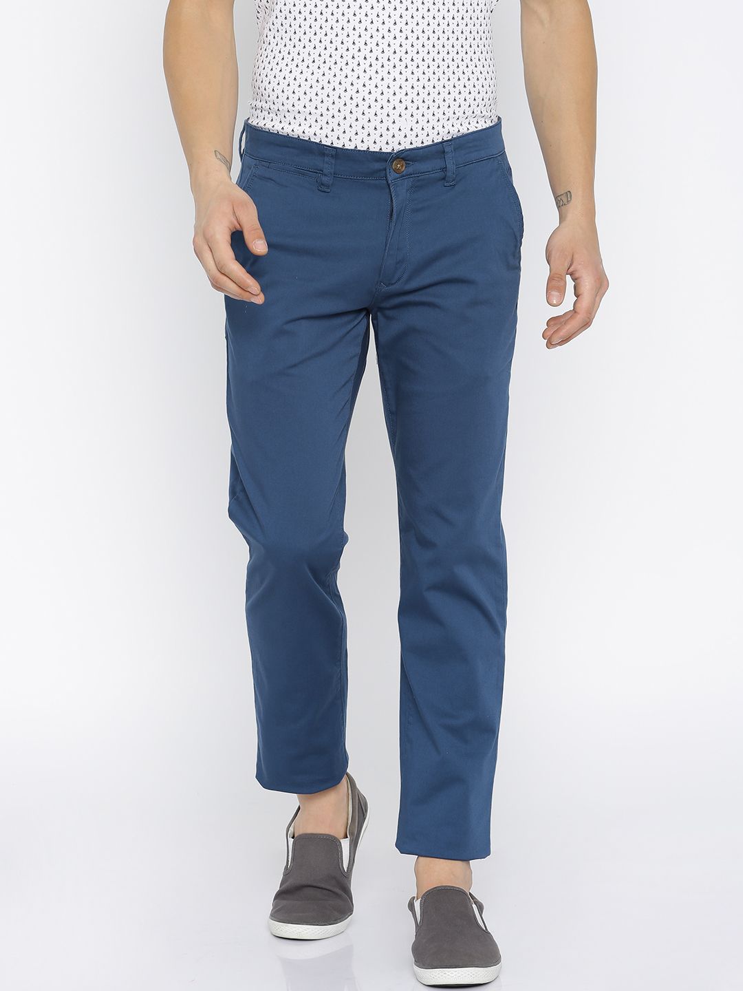 URBAN EAGLE by Pantaloons Blue Slim Fit Chino Trousers