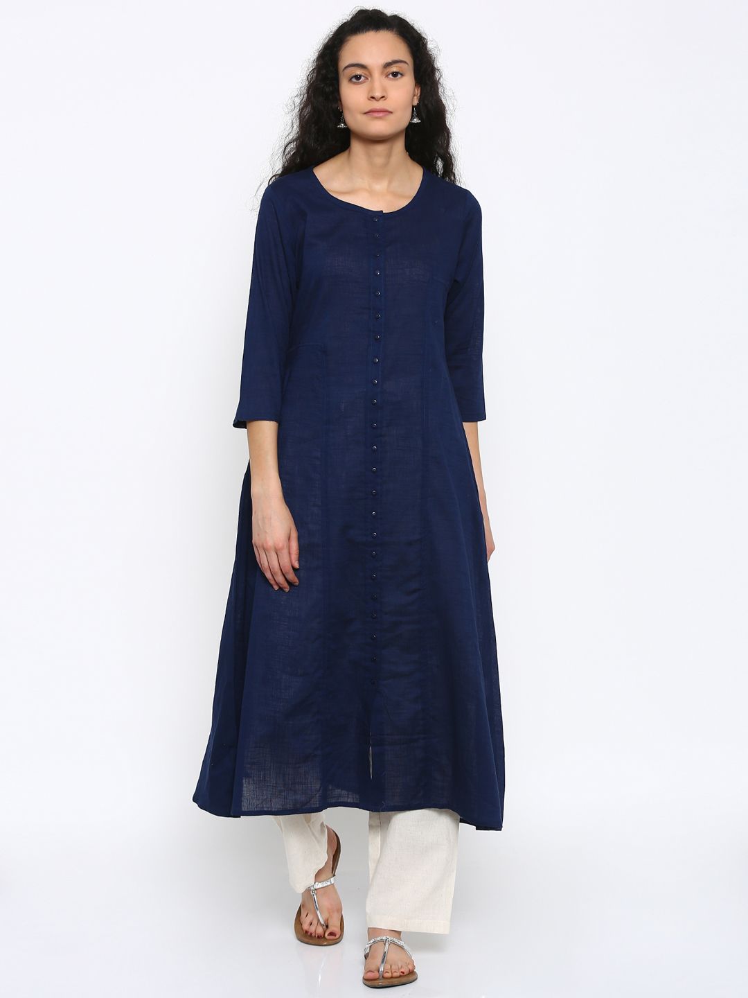 RANGMANCH BY PANTALOONS Women Navy Solid A-Line Kurta