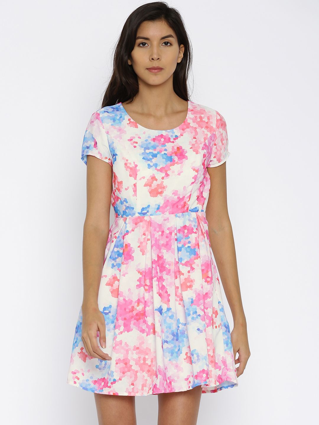 CANDIES by Pantaloons Women White & Pink Printed Fit and Flare Dress