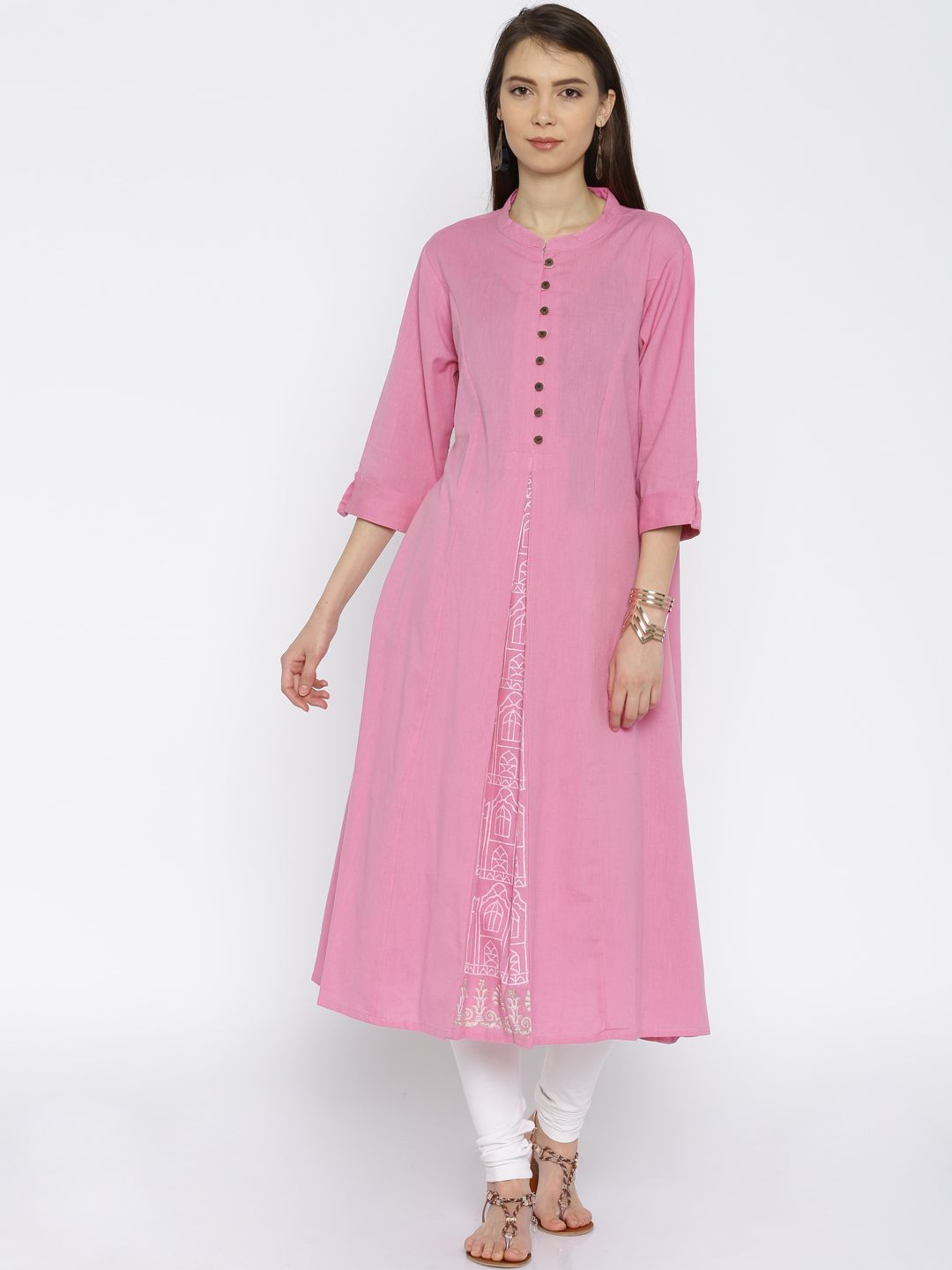 RANGMANCH BY PANTALOONS Women Pink Solid Contemporary Fit A-Line Kurta