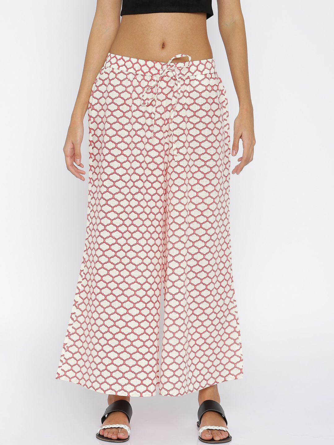 RANGMANCH BY PANTALOONS Off-White & Red Printed Palazzos