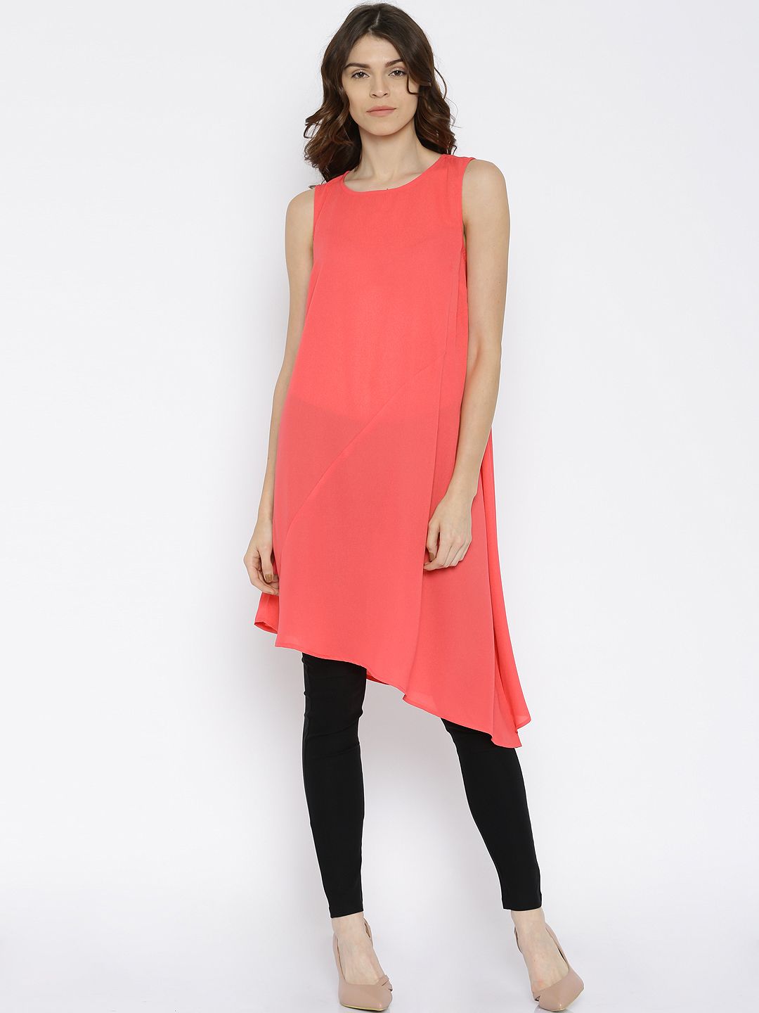 IZABEL LONDON by Pantaloons Women Coral Pink Solid Tunic