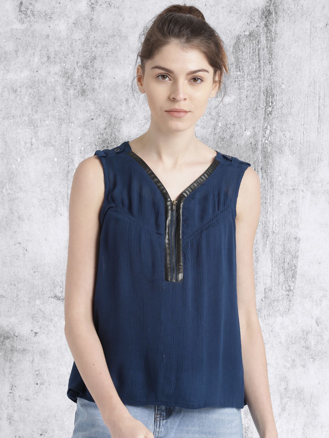 Roadster Women Navy Blue A-Line Top