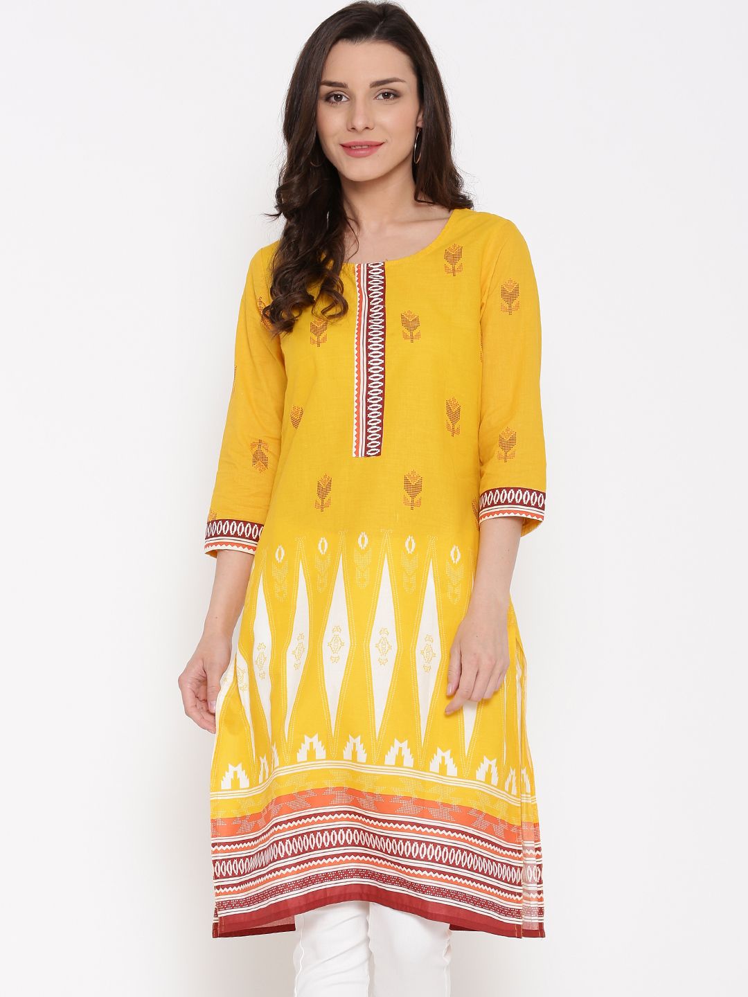 RANGMANCH BY PANTALOONS Women Yellow Printed Straight Kurta
