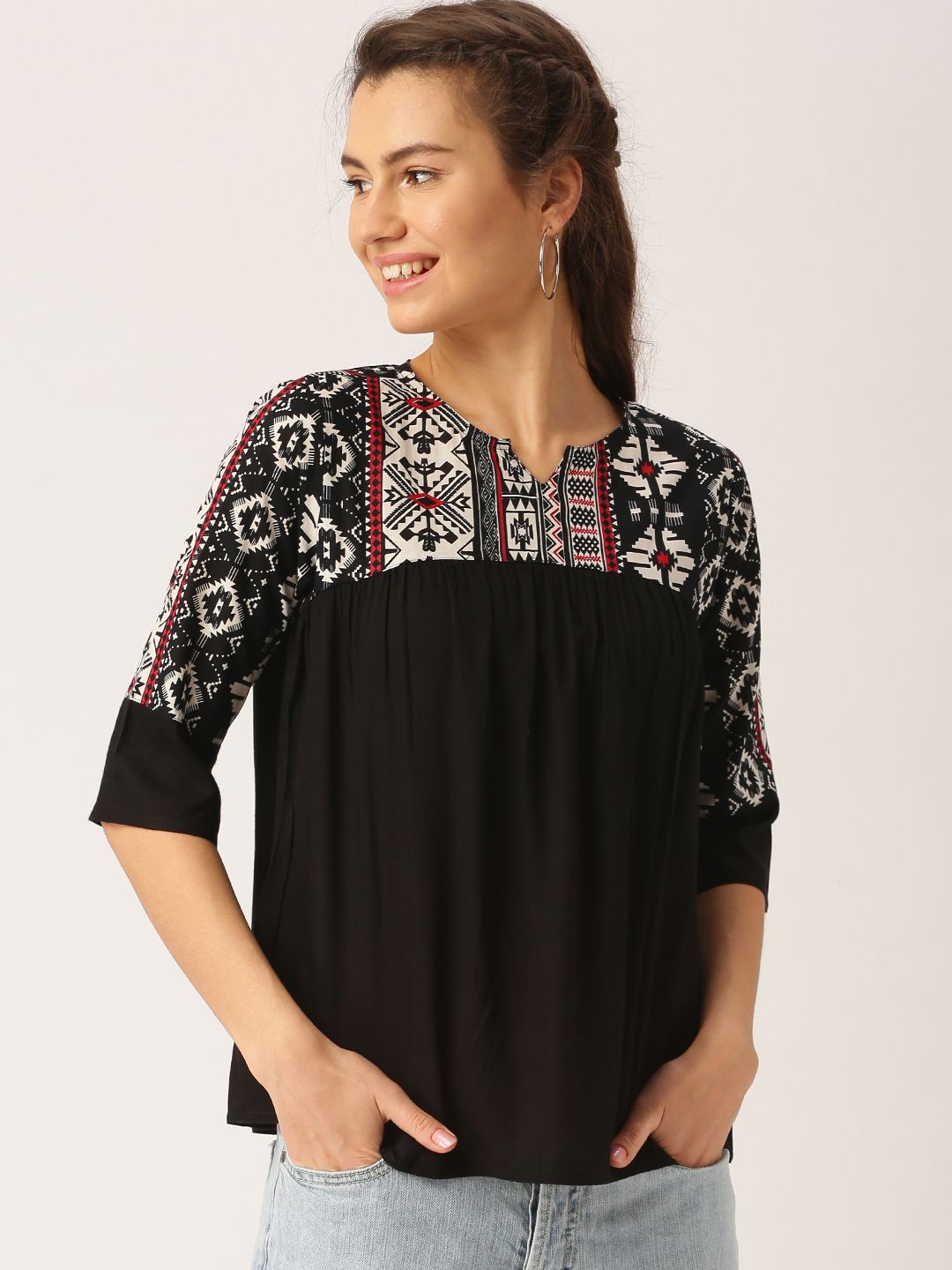 Desi Fusion Women Black Printed Top