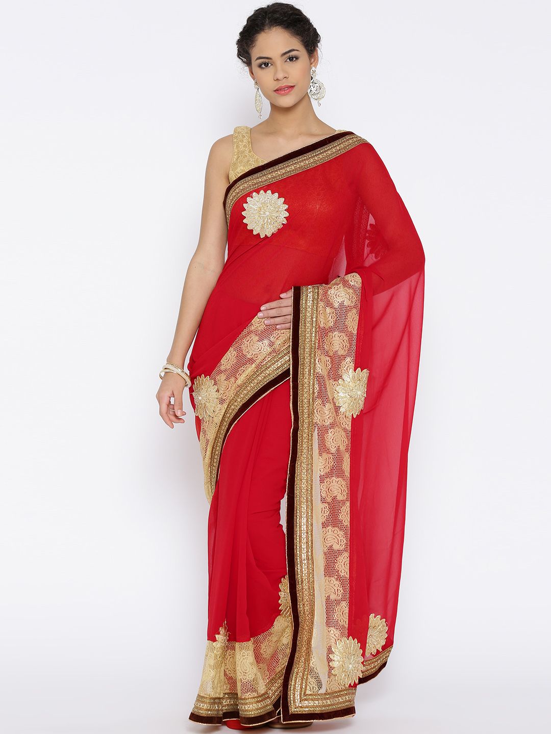 RAJORI Red Georgette Embellished Saree